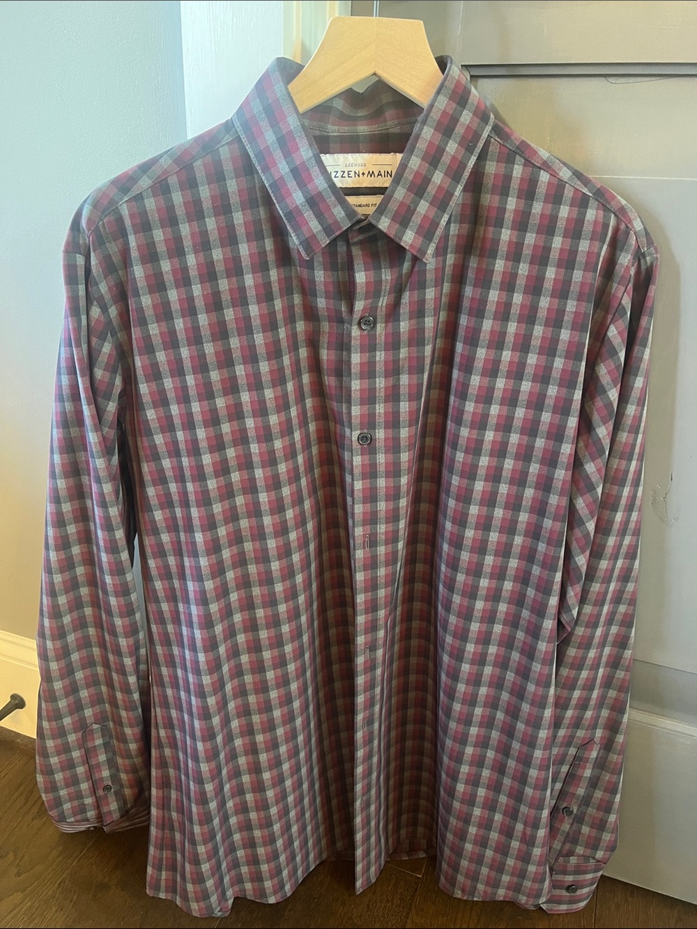 Mizzen+Main Pink and Gray Plaid Dress Shirt